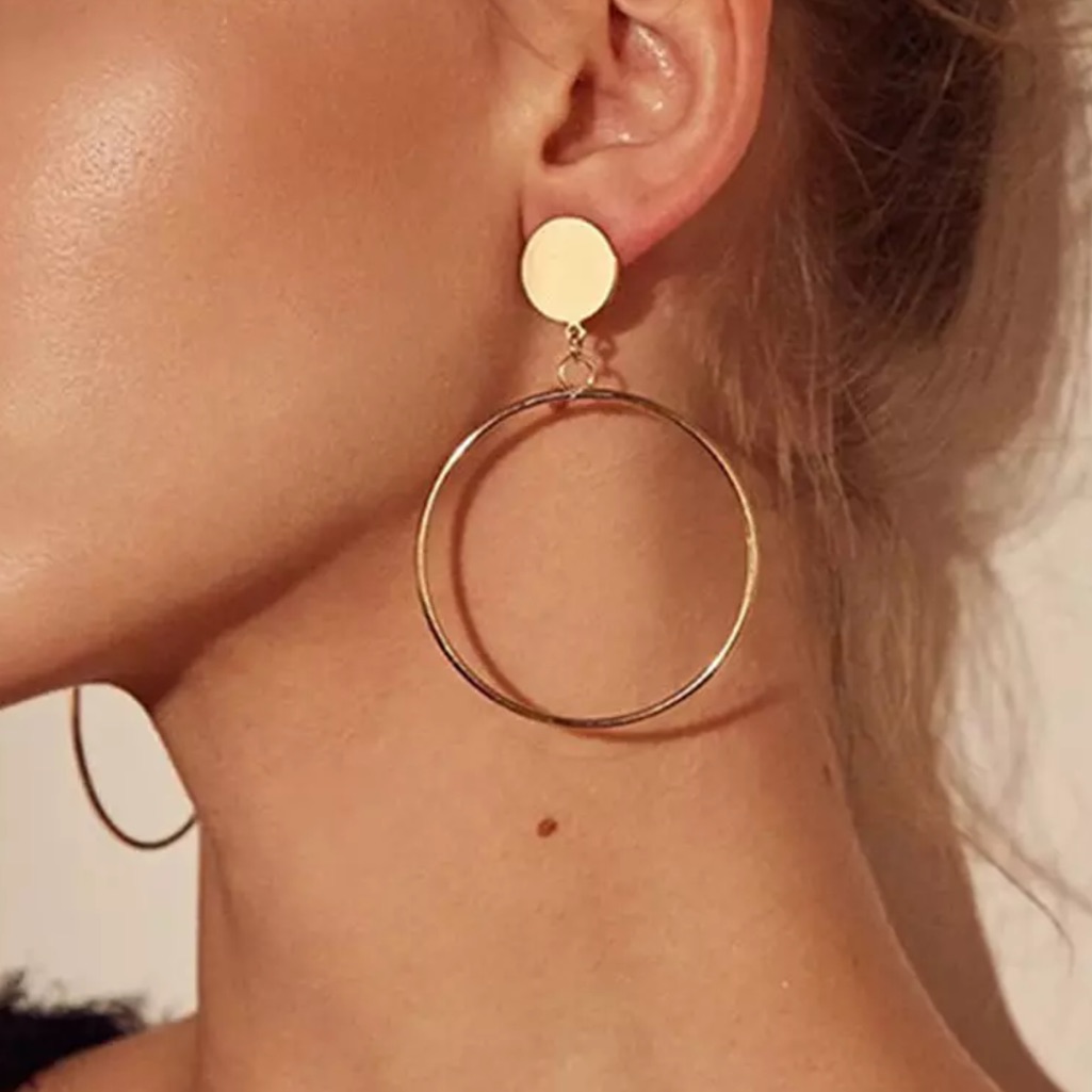 Golden Modern Double Circle Stud Hoop Earrings